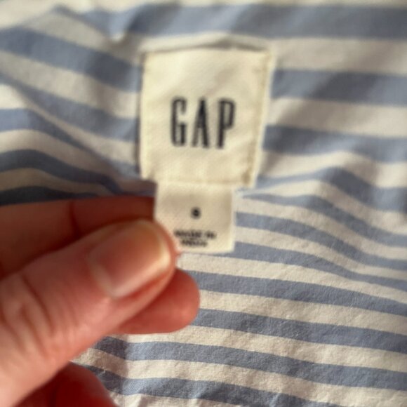 GAP Sz S Cotton Button Down Shirt Blue White Stripe - Picture 8 of 9